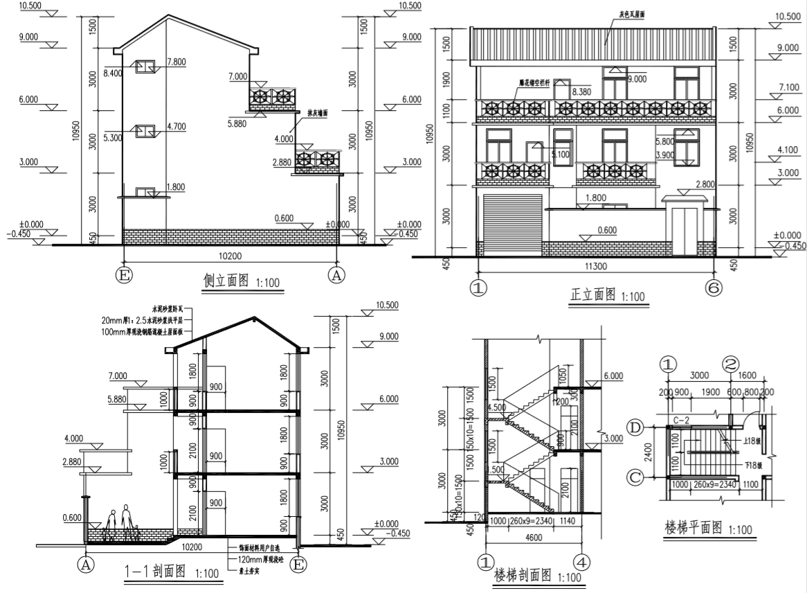 11.3x10.2带车库庭院别墅住宅施工图cad施工图下载【ID:161704123】