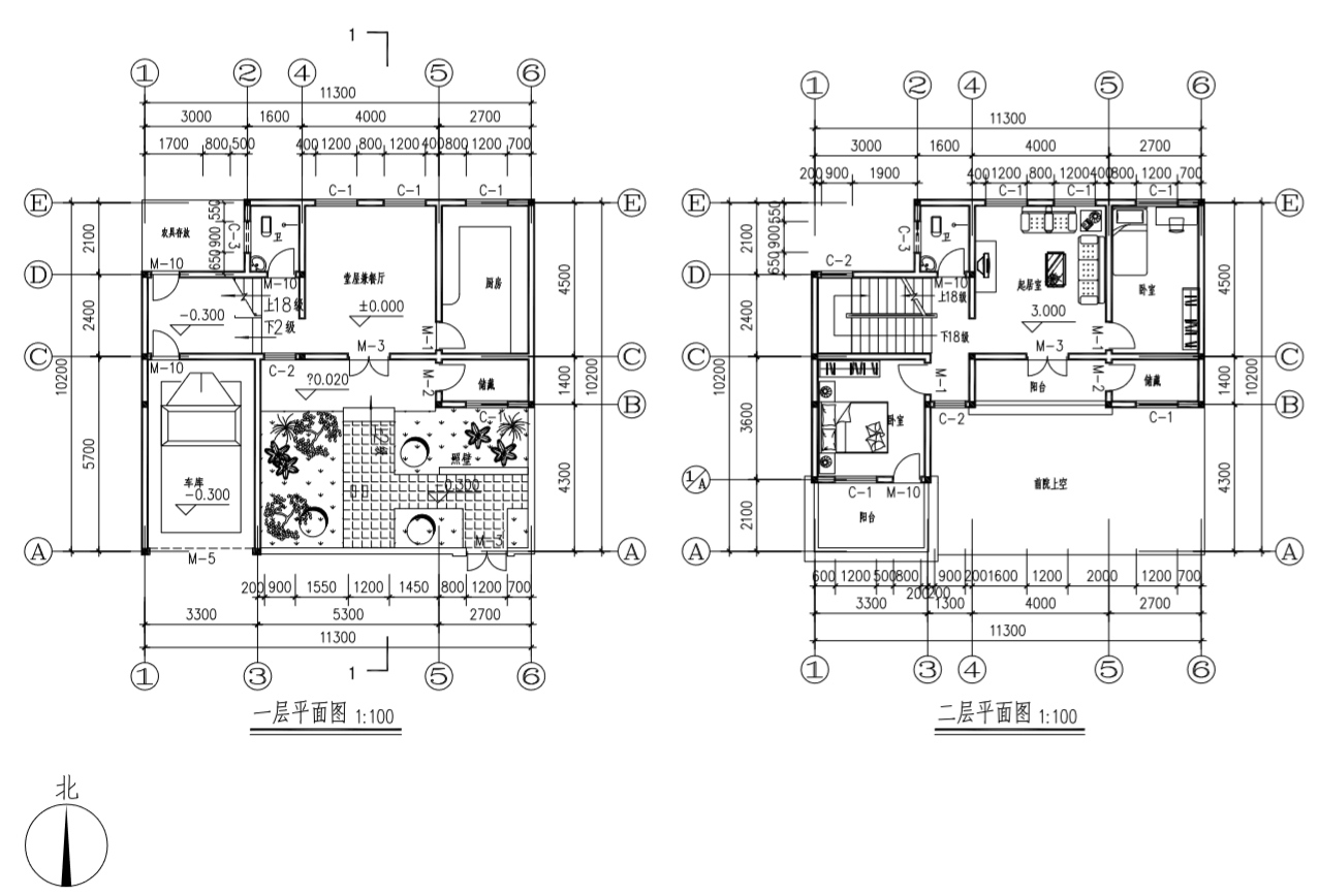 11.3x10.2带车库庭院别墅住宅施工图cad施工图下载【ID:161704123】