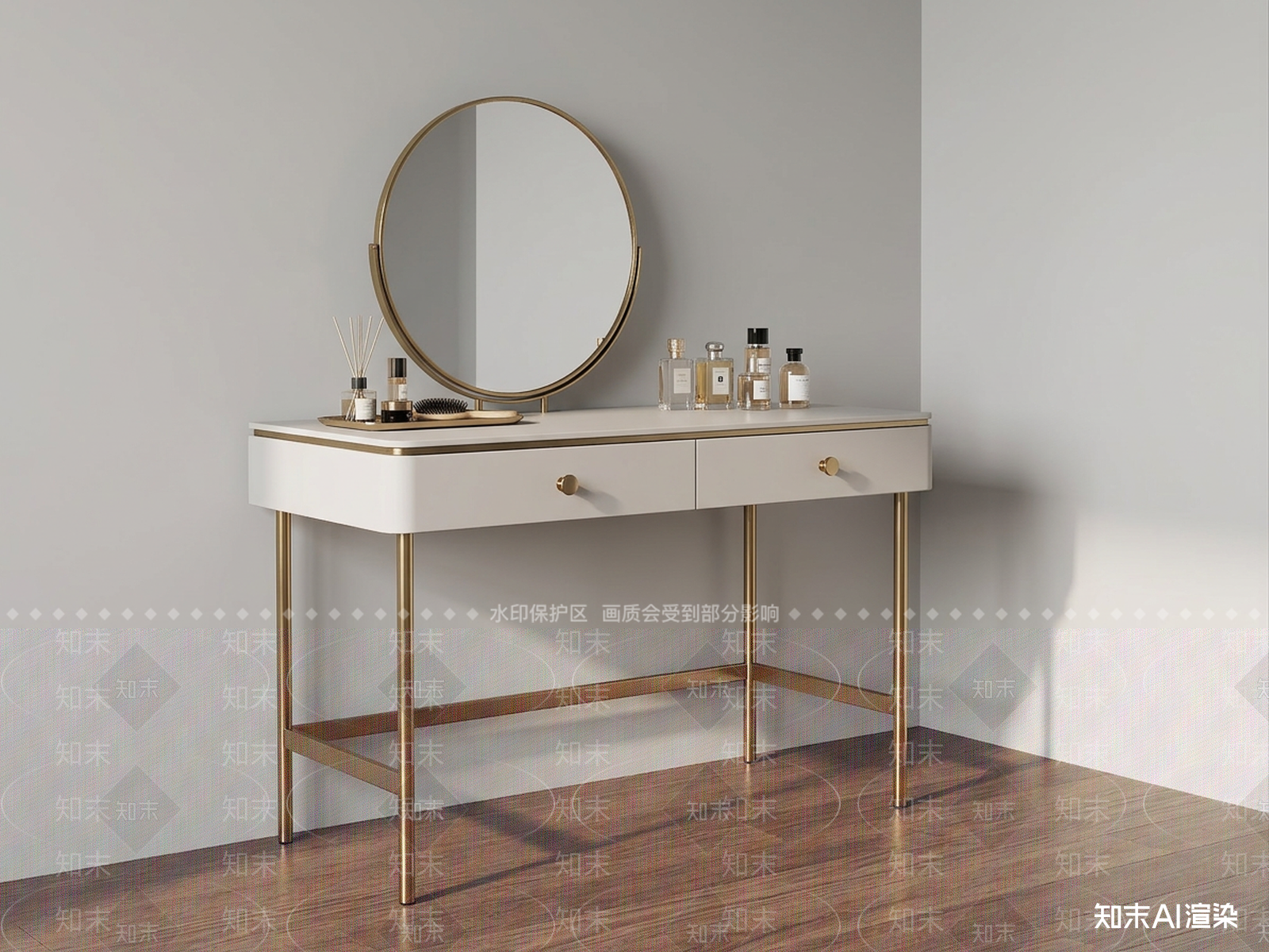 轻奢金属腿梳妆台梳妆台3D模型下载【ID:1227506420】