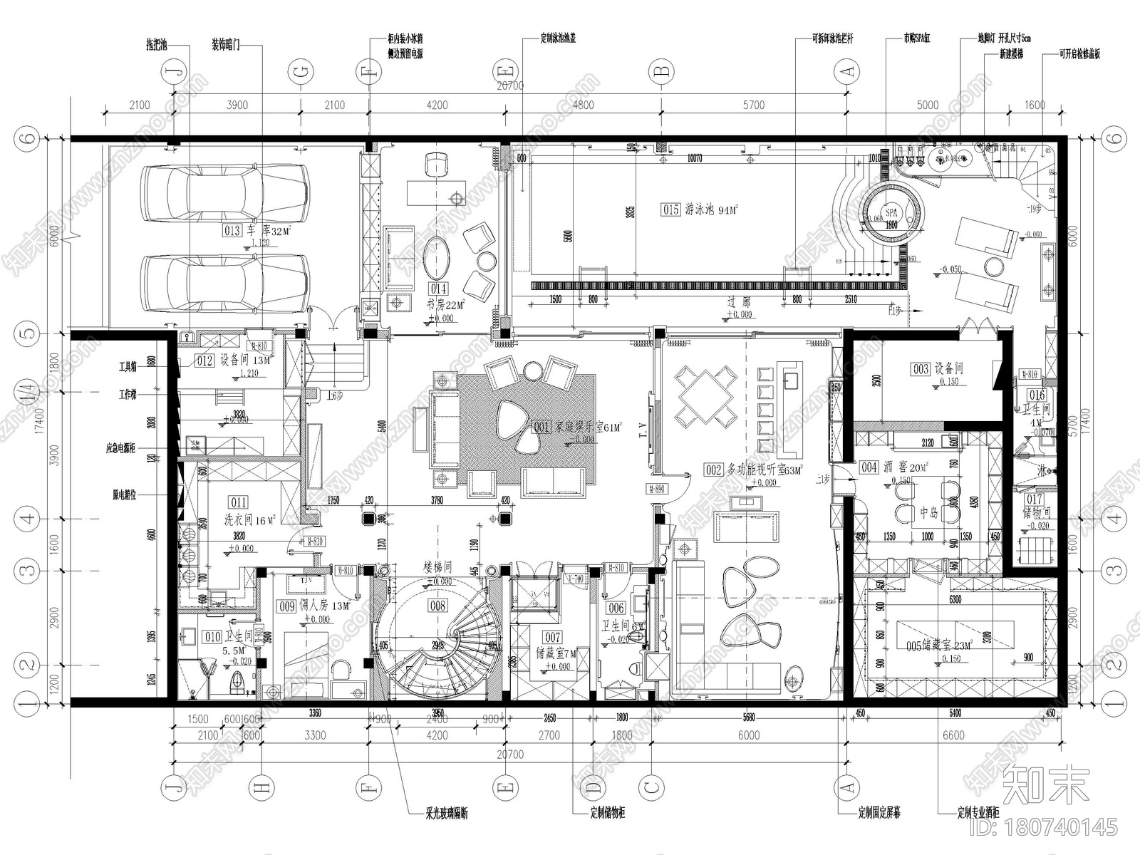 [江苏]1200㎡二层五居室别墅设计全套施工图cad施工图下载【ID:180740145】