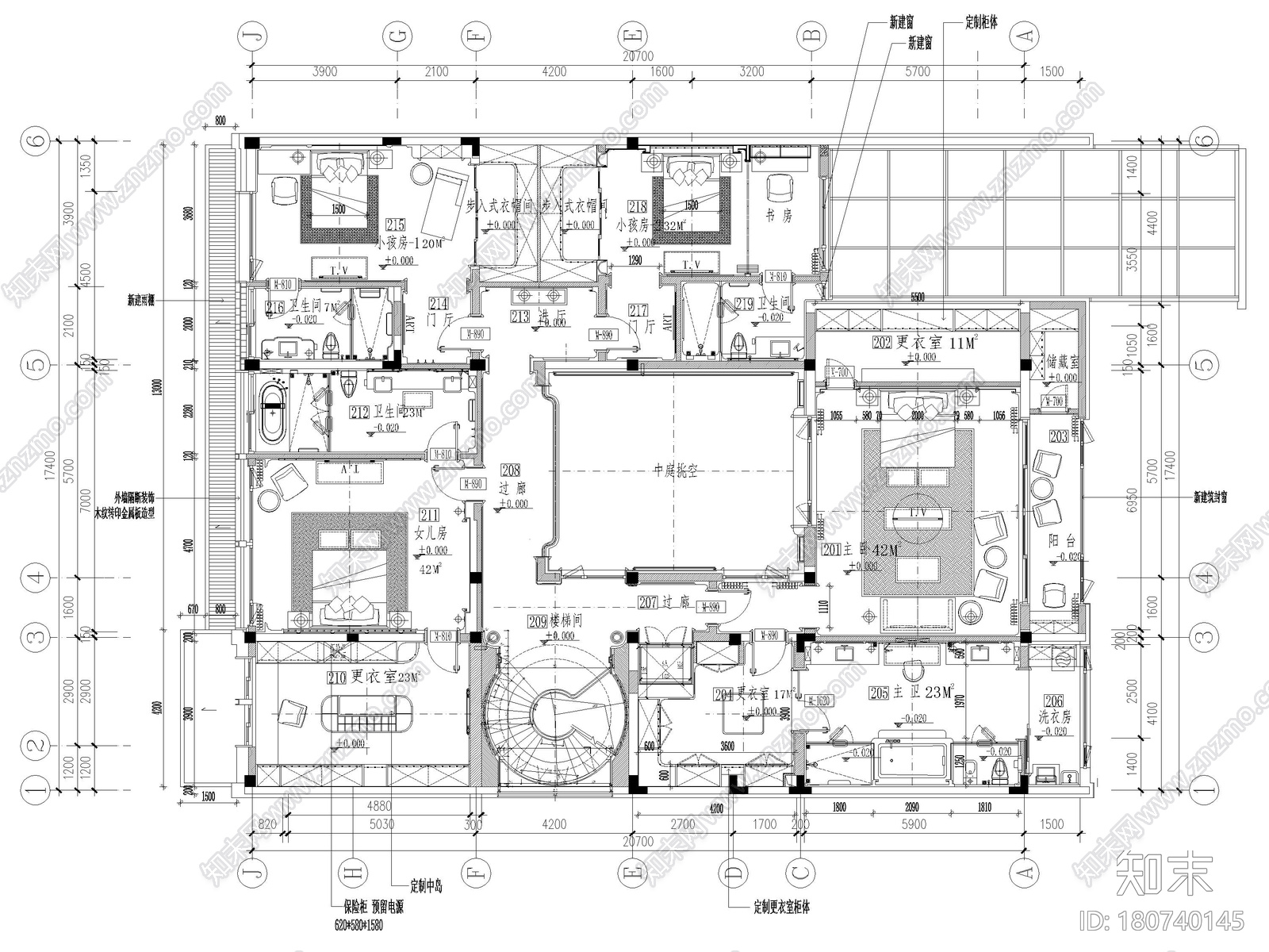 [江苏]1200㎡二层五居室别墅设计全套施工图cad施工图下载【ID:180740145】