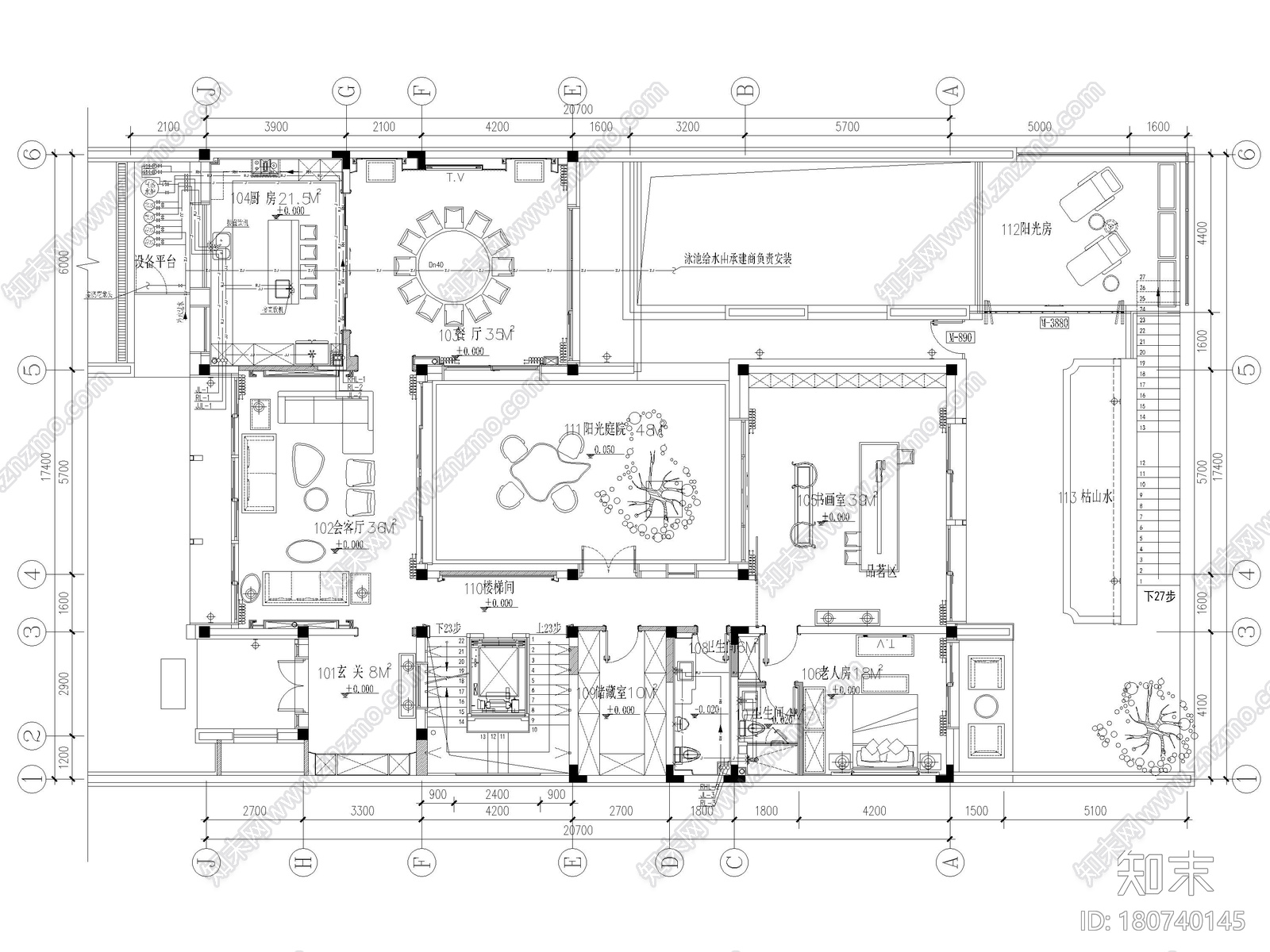 [江苏]1200㎡二层五居室别墅设计全套施工图cad施工图下载【ID:180740145】