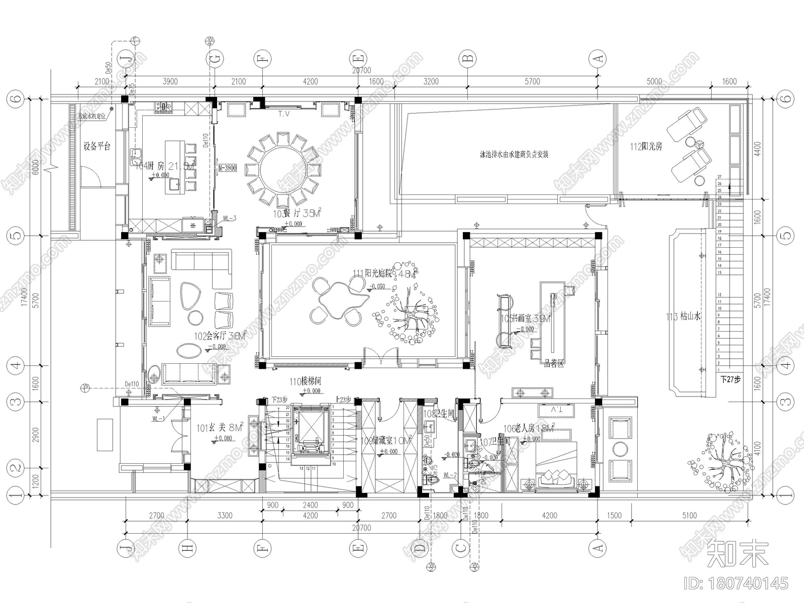 [江苏]1200㎡二层五居室别墅设计全套施工图cad施工图下载【ID:180740145】