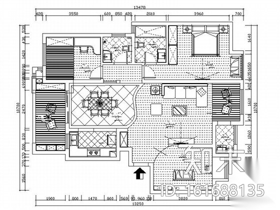 奢华高雅欧式风格一居室装修图（含效果图）cad施工图下载【ID:161688135】