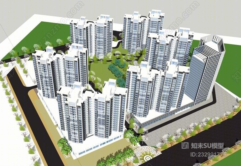 现代高层住宅SU模型下载【ID:232991775】
