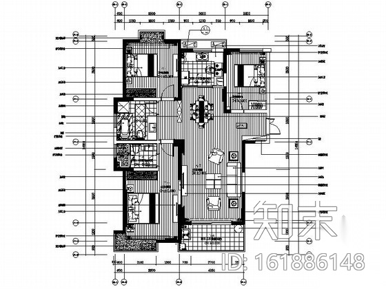 某机关住宅楼室内装修施工图（含效果）cad施工图下载【ID:161886148】