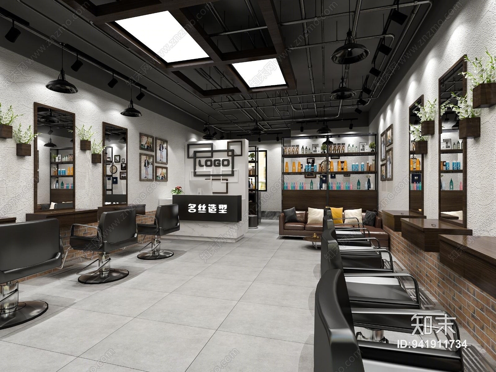 工业风理发店3D模型下载【ID:941911734】