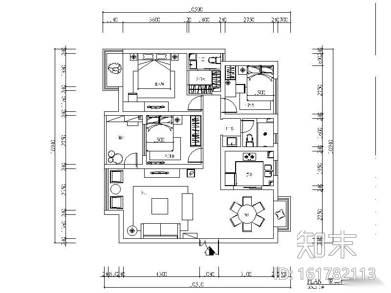 [南昌]温馨简欧三居室设计施工图cad施工图下载【ID:161782113】