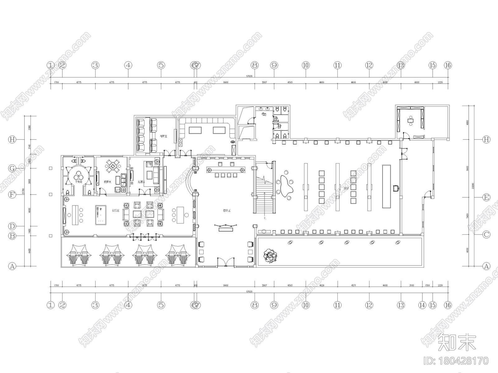 ​[北京]1828㎡中式茶楼会所室内装修施工图cad施工图下载【ID:180428170】