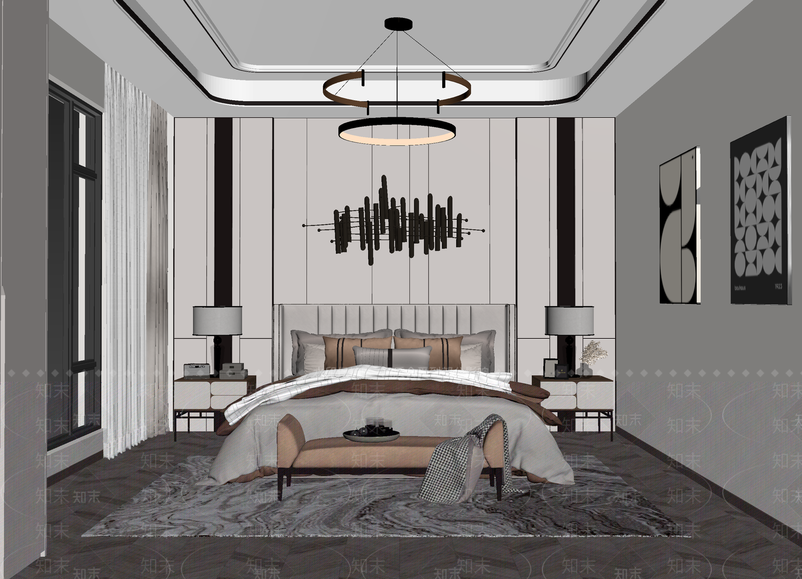 新中式酒店客房3D模型下载【ID:1214780791】