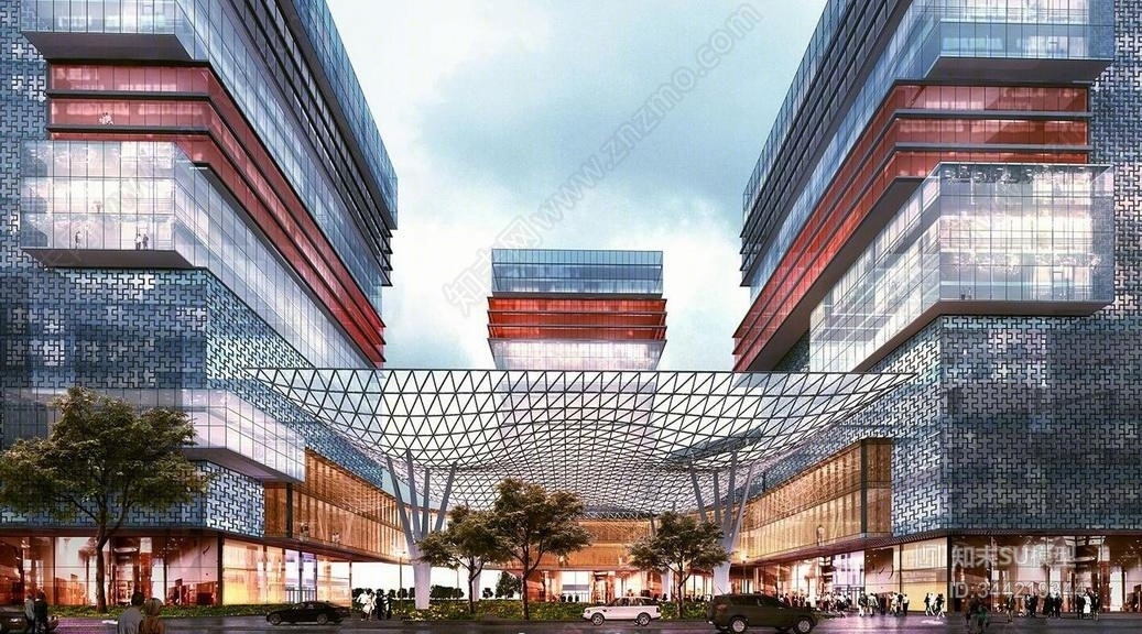 新中式商业综合体SU模型下载【ID:344219344】