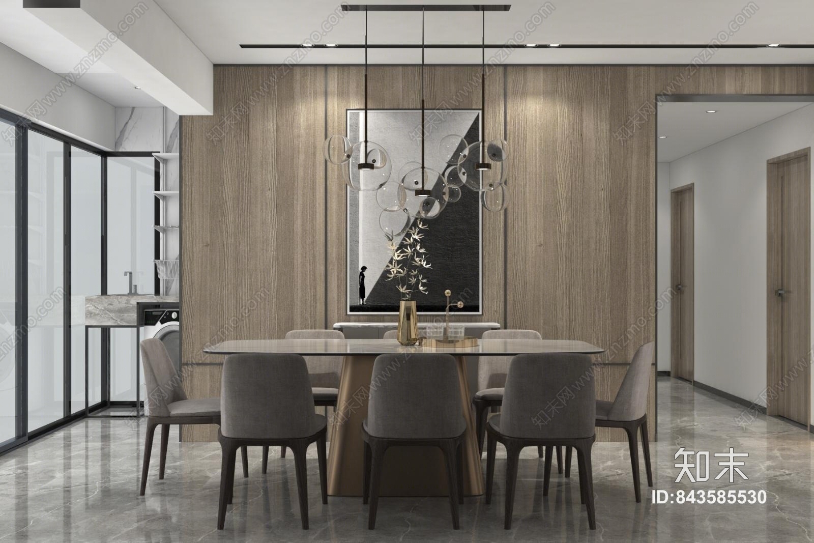 现代餐厅家具组合3D模型下载【ID:843585530】