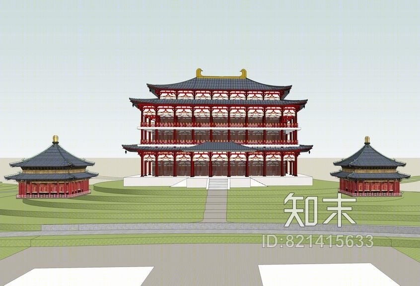 唐代古建筑SU模型下载【ID:821415633】