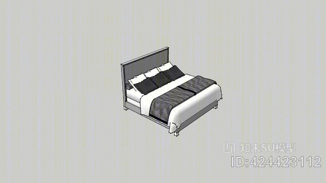 镶嵌床头柜和灰色床上用品的古典床SU模型下载【ID:424423112】