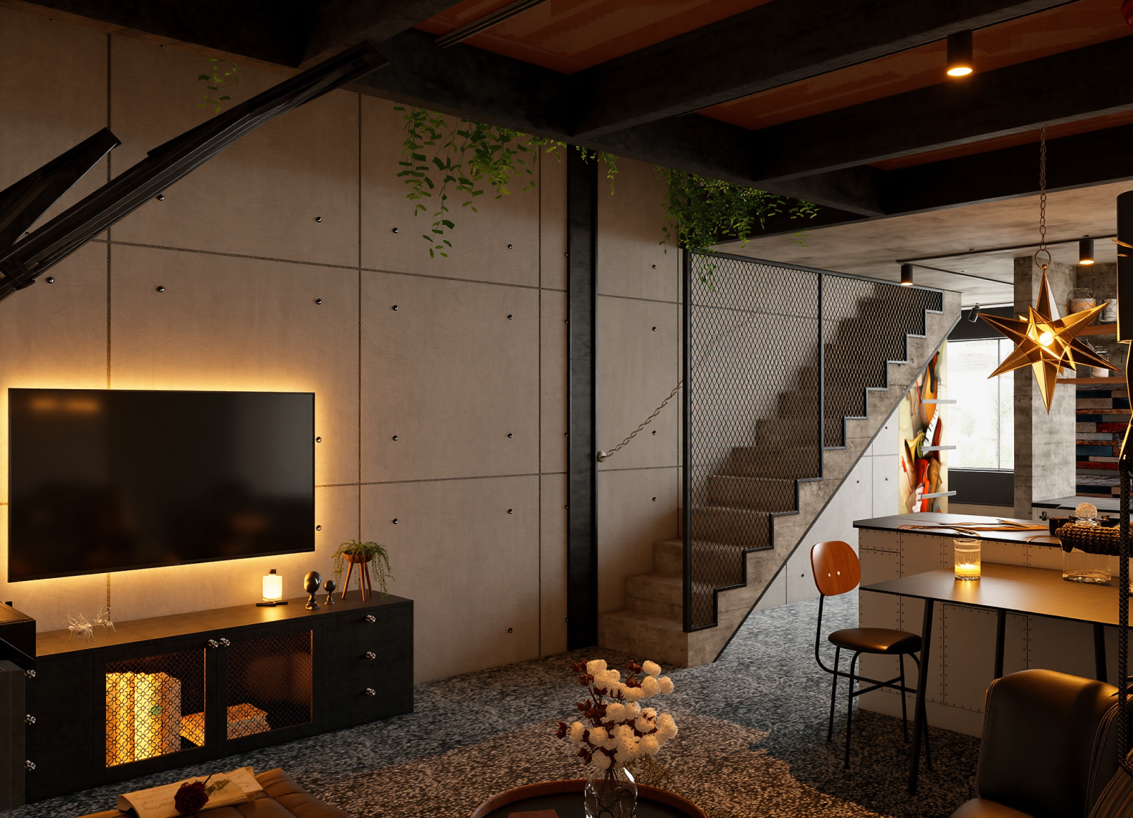 工业挑空客厅3D模型下载【ID:1214660343】