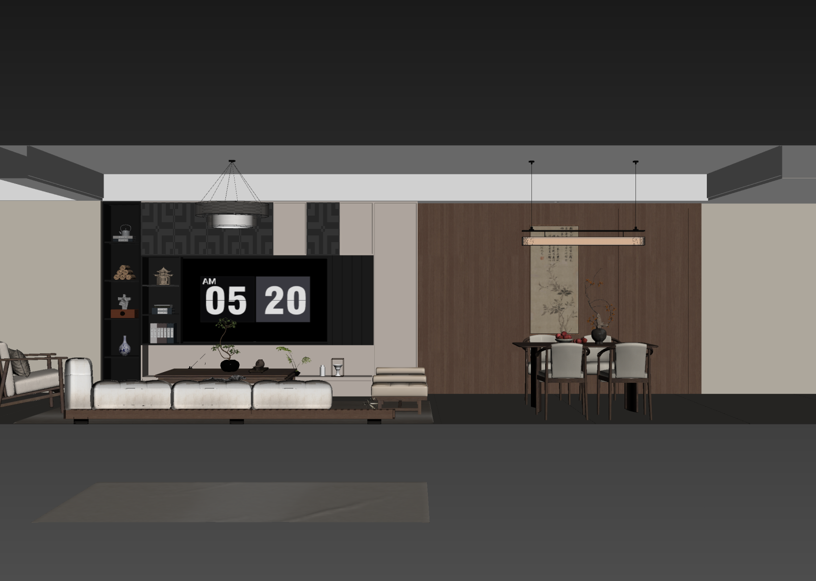 新中式客餐厅3D模型下载【ID:1215089134】