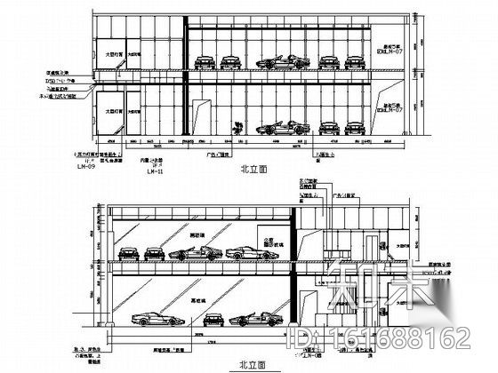 [福建]某时尚汽车展厅室内装修施工图（含效果）cad施工图下载【ID:161688162】