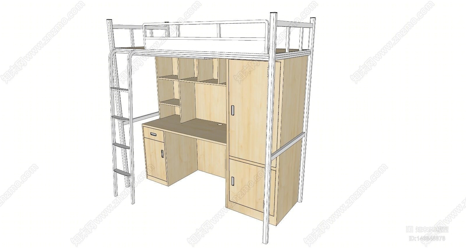 现代宿舍家具钢制上下床SU模型下载【ID:146848878】