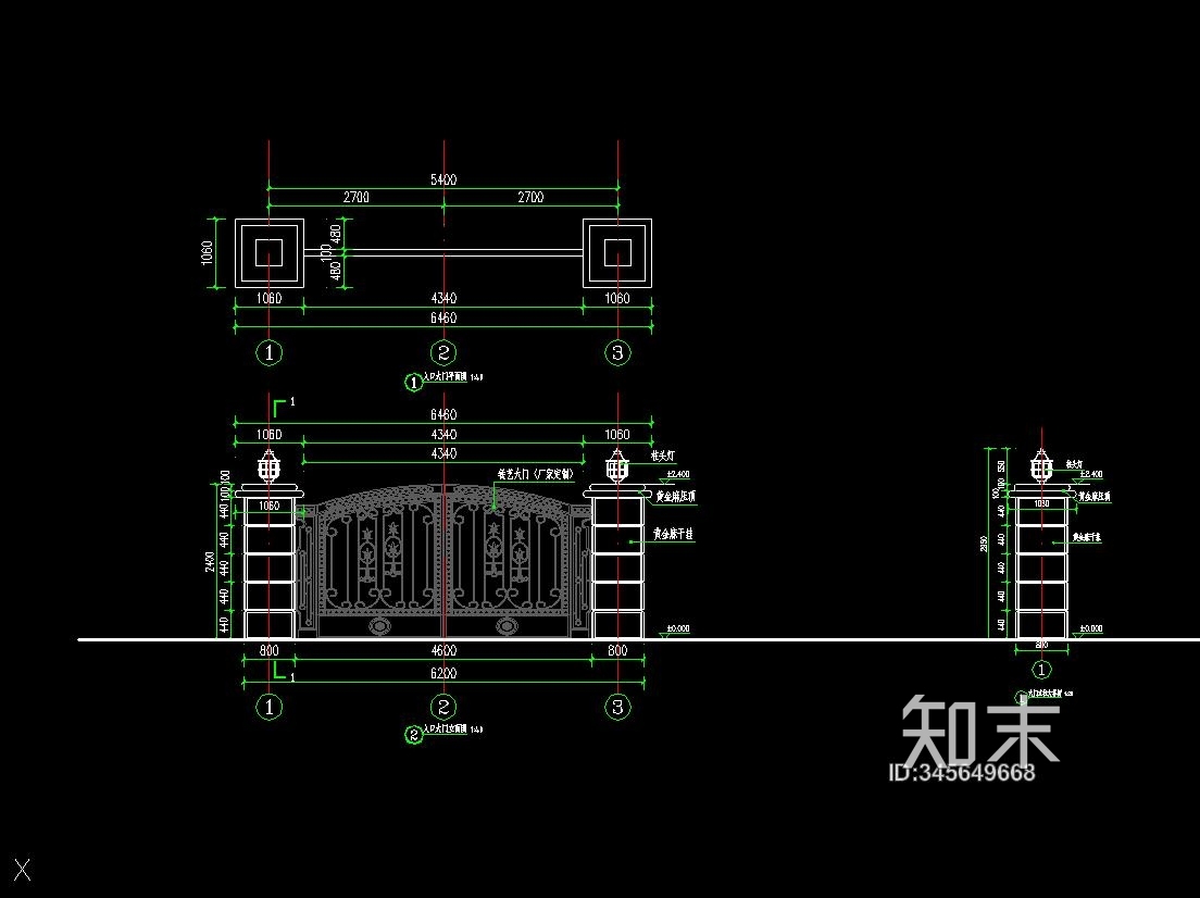 庭院大门做法详图cad施工图下载【ID:345649668】