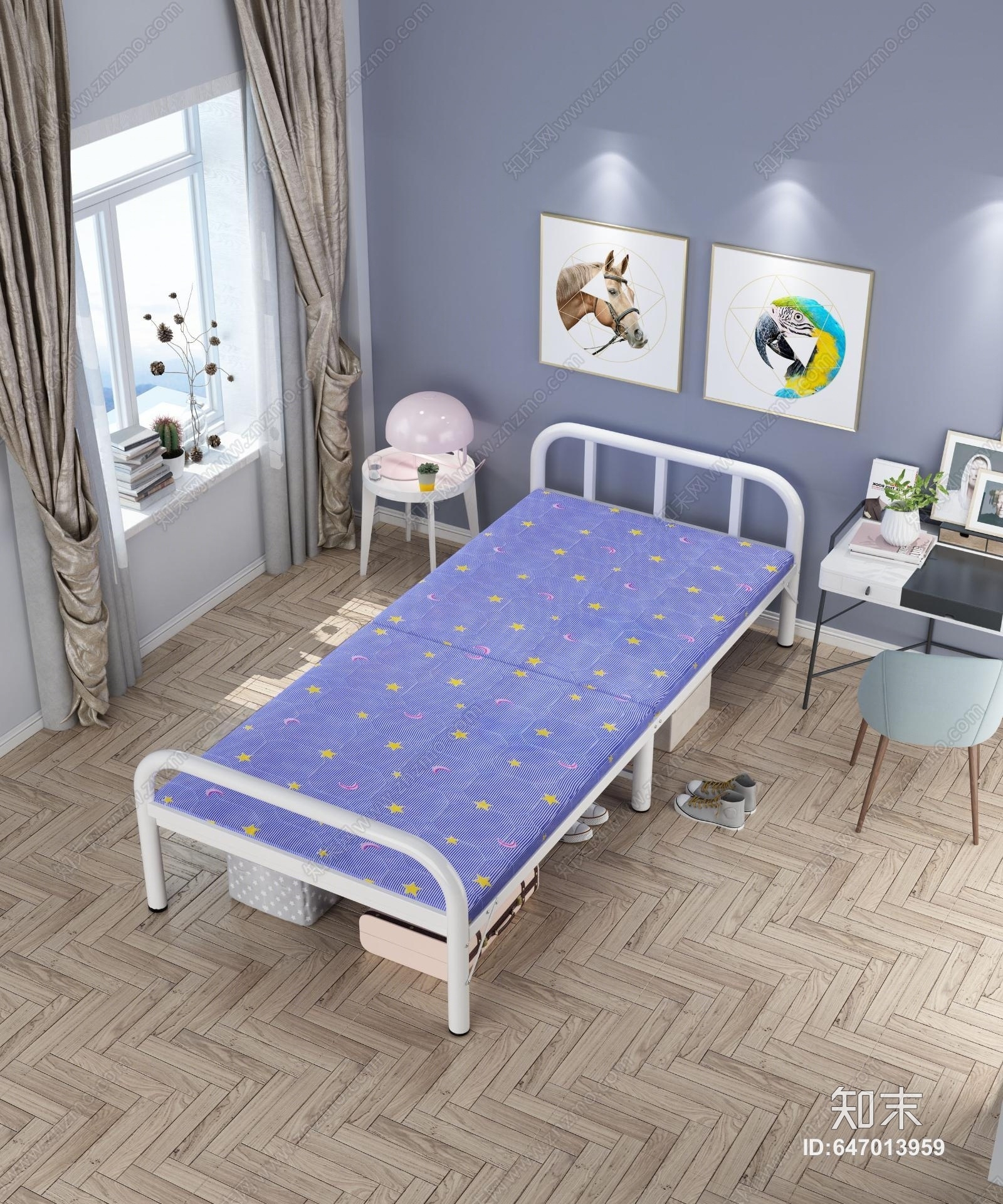 北欧单人床3D模型下载【ID:647013959】