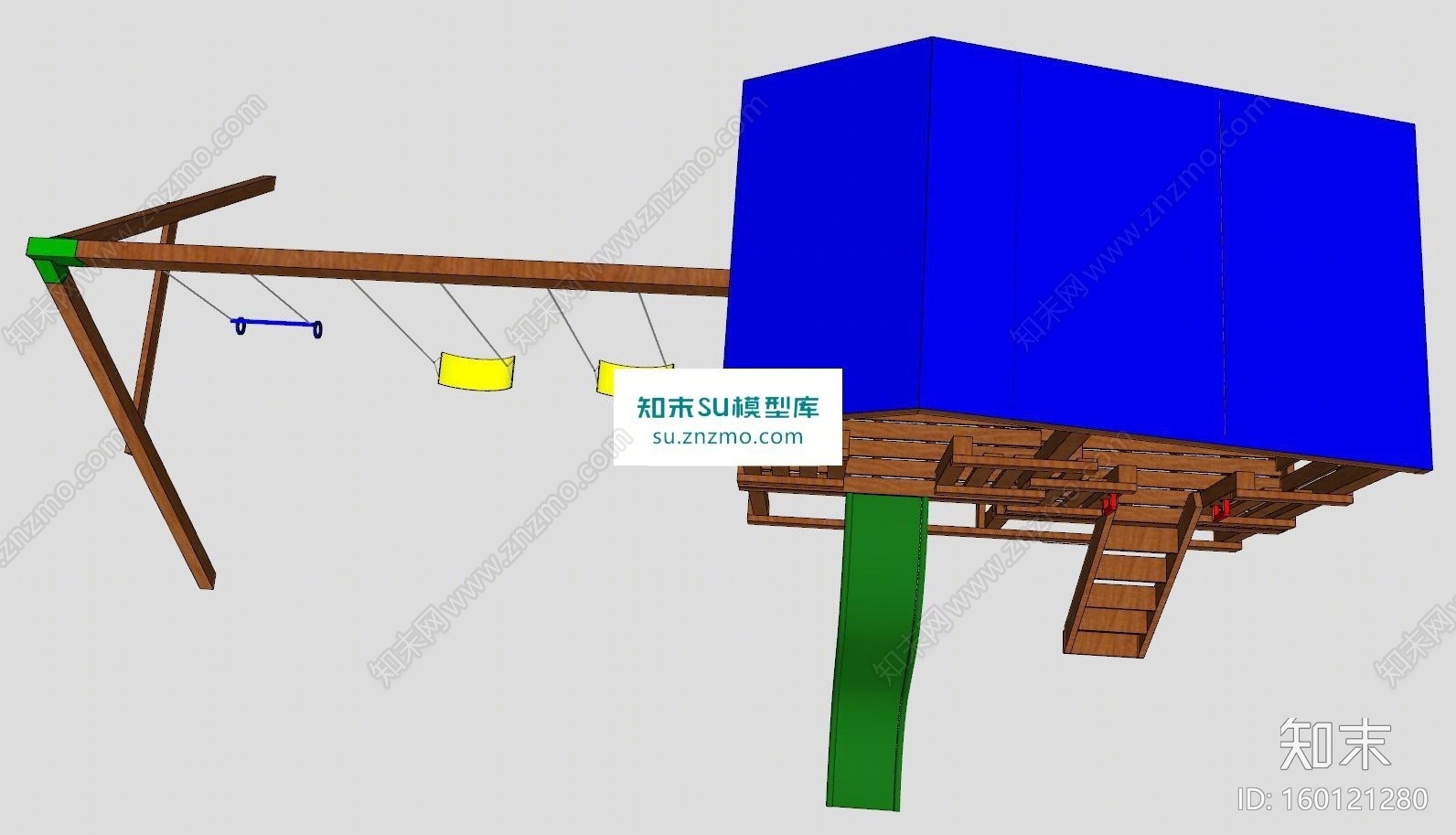 木制儿童滑梯秋千设备SU模型下载【ID:160121280】