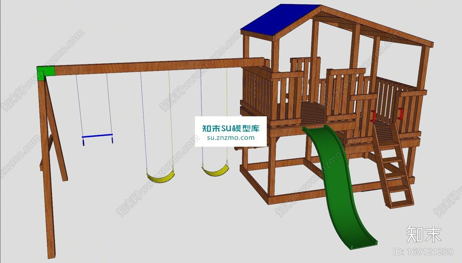 木制儿童滑梯秋千设备SU模型下载【ID:160121280】