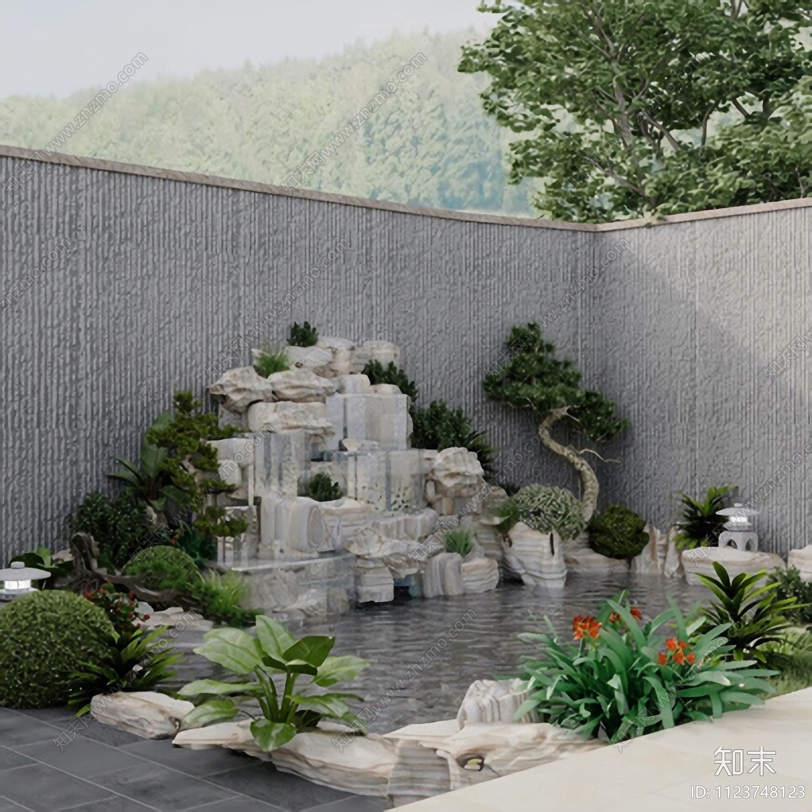 新中式复古假山湖水园景免费3D模型下载【ID:1123748123】