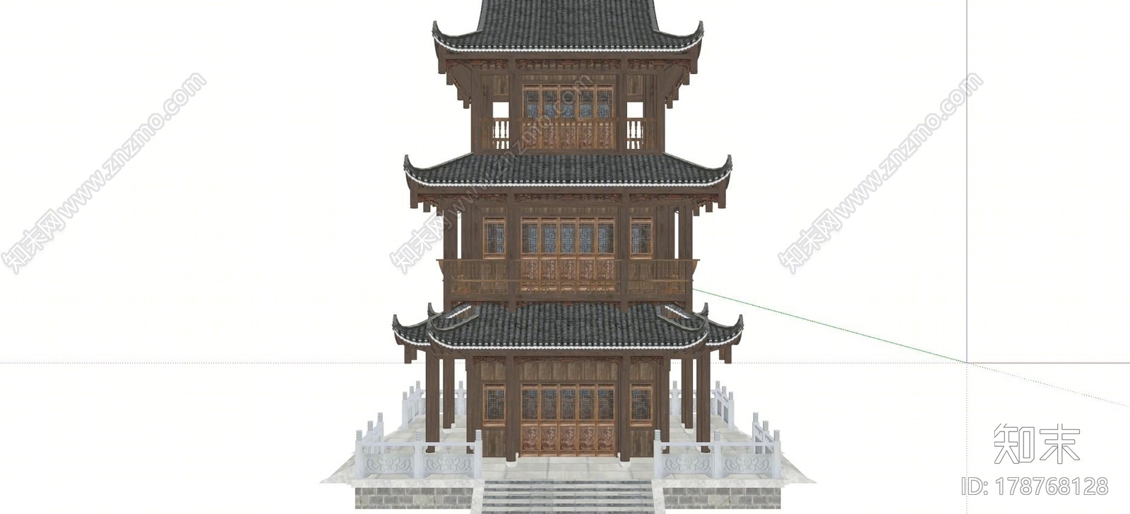 中式古建塔楼SU模型下载【ID:178768127】