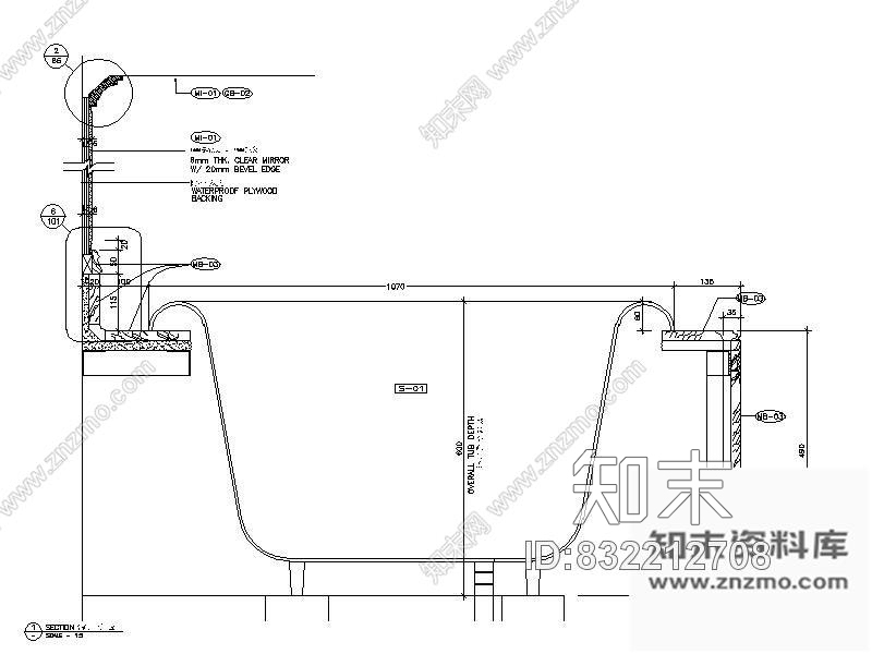 图块/节点浴缸大样图cad施工图下载【ID:832212708】