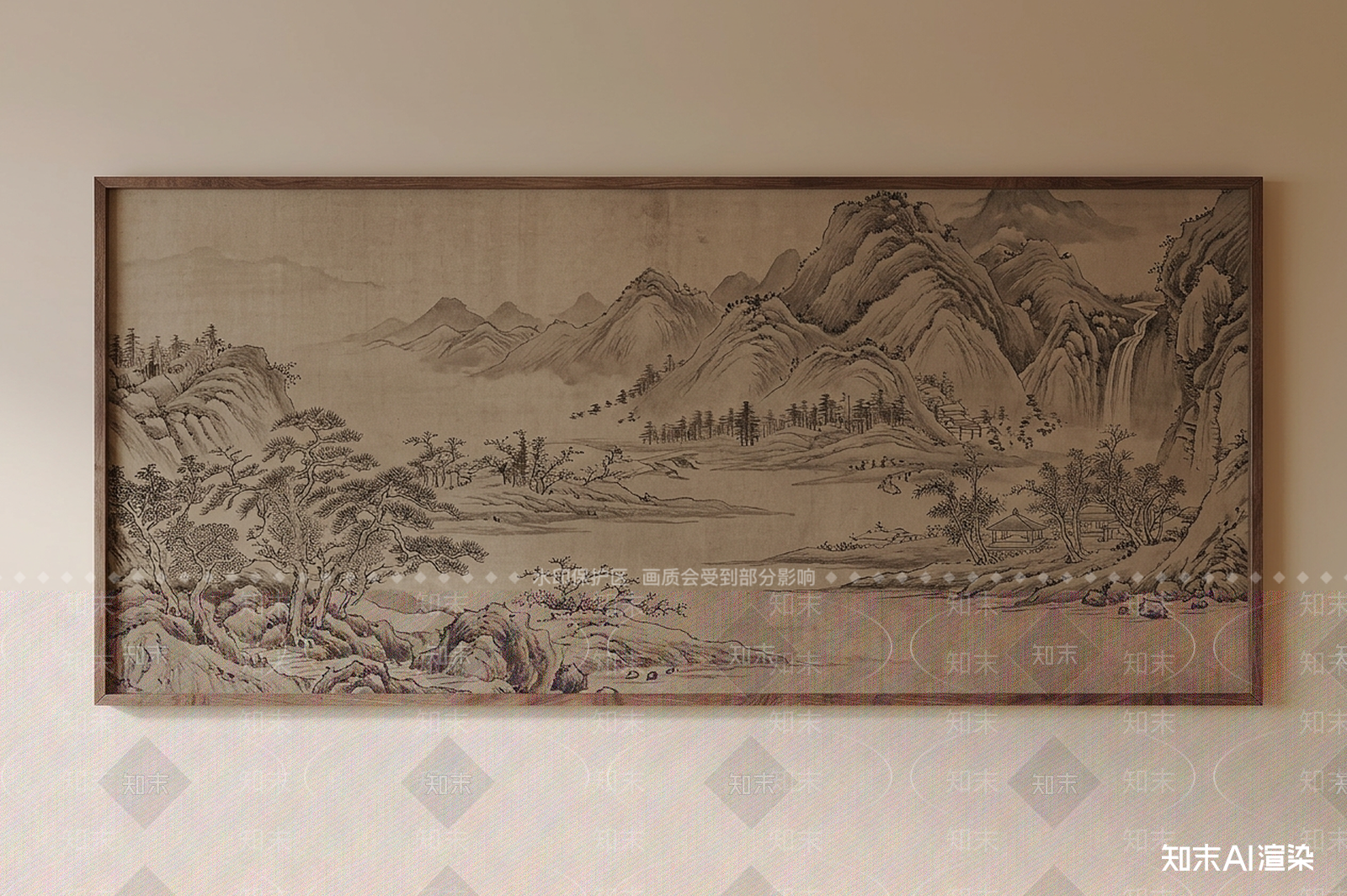 侘寂山水画3D模型渲染效果图
