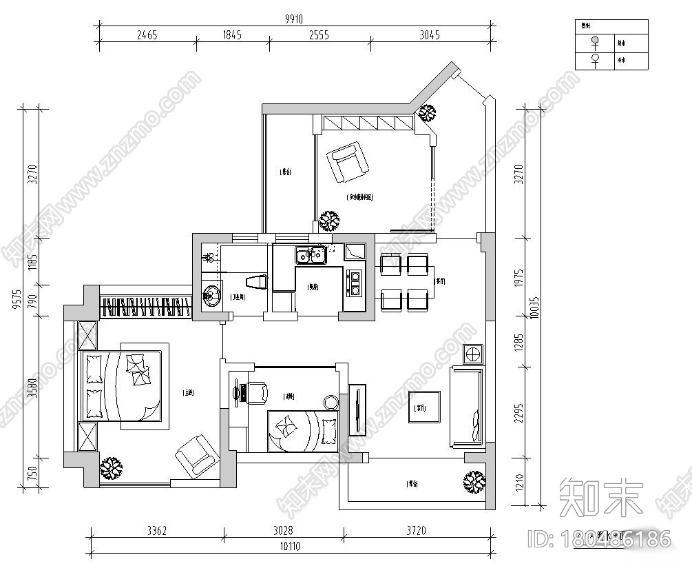 武汉名流-润合园A1样板房样板间施工图cad施工图下载【ID:180486186】