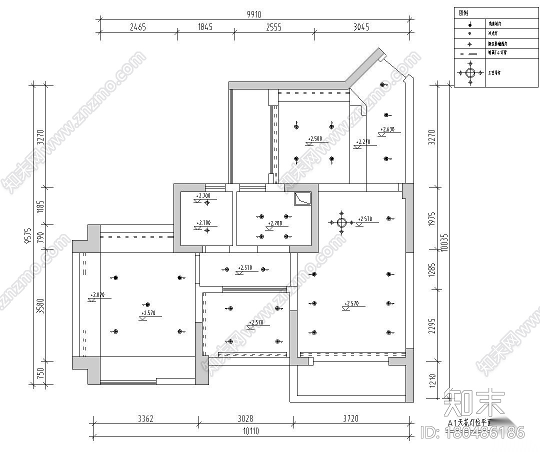 武汉名流-润合园A1样板房样板间施工图cad施工图下载【ID:180486186】