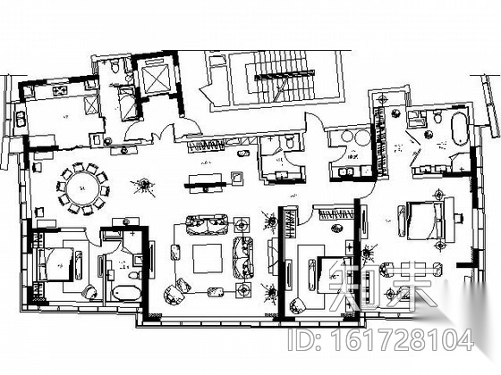 [青岛]现代古典风格三居样板房装修图施工图下载【ID:161728104】