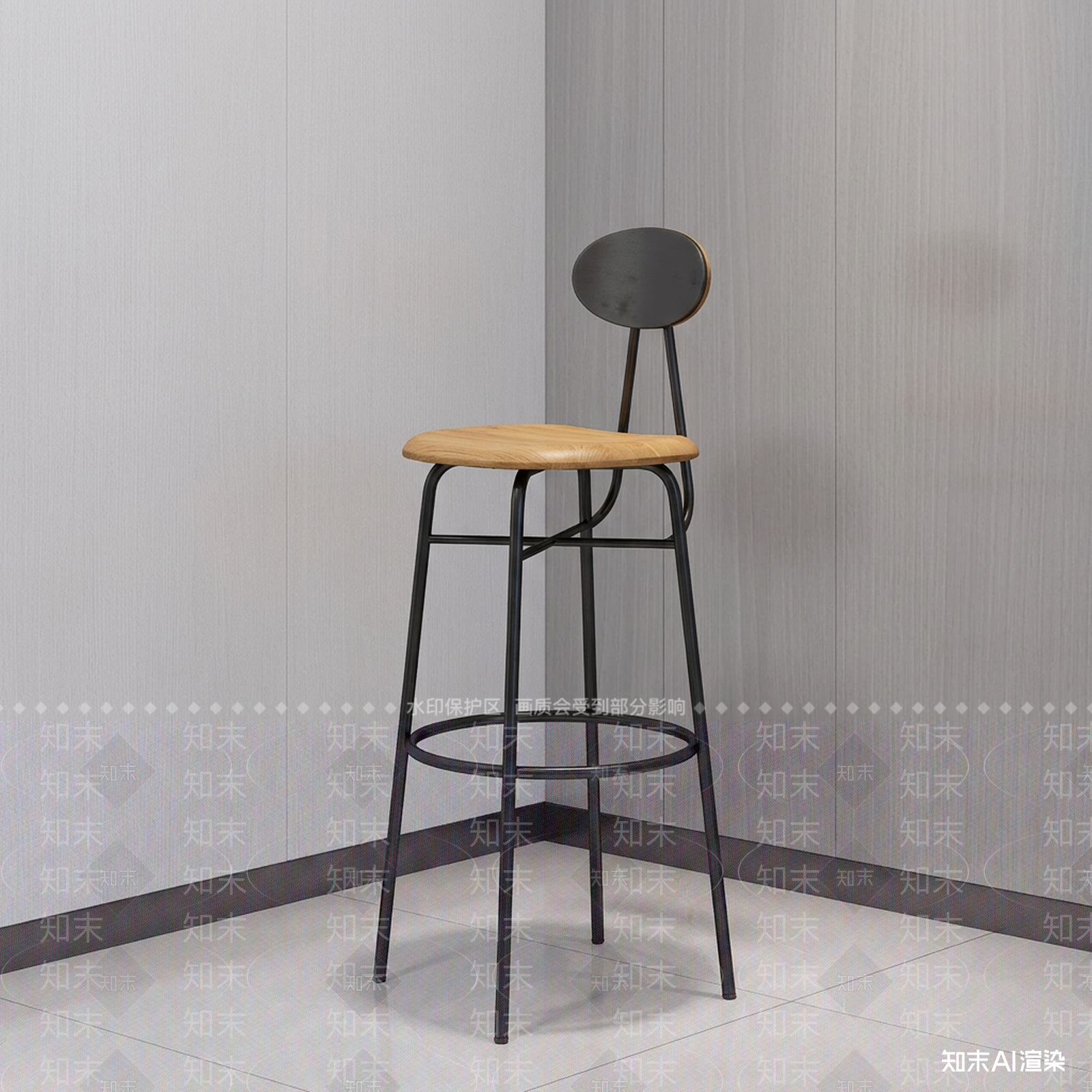 现代吧椅3D模型渲染效果图