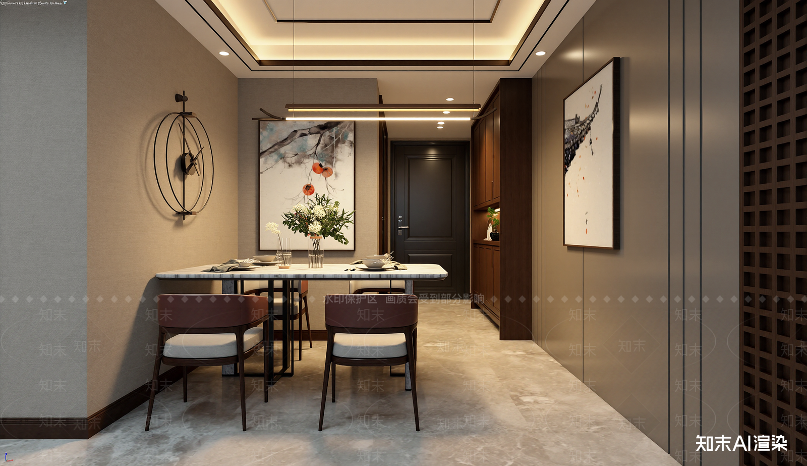 新中式家居餐厅3D模型下载【ID:1222019485】