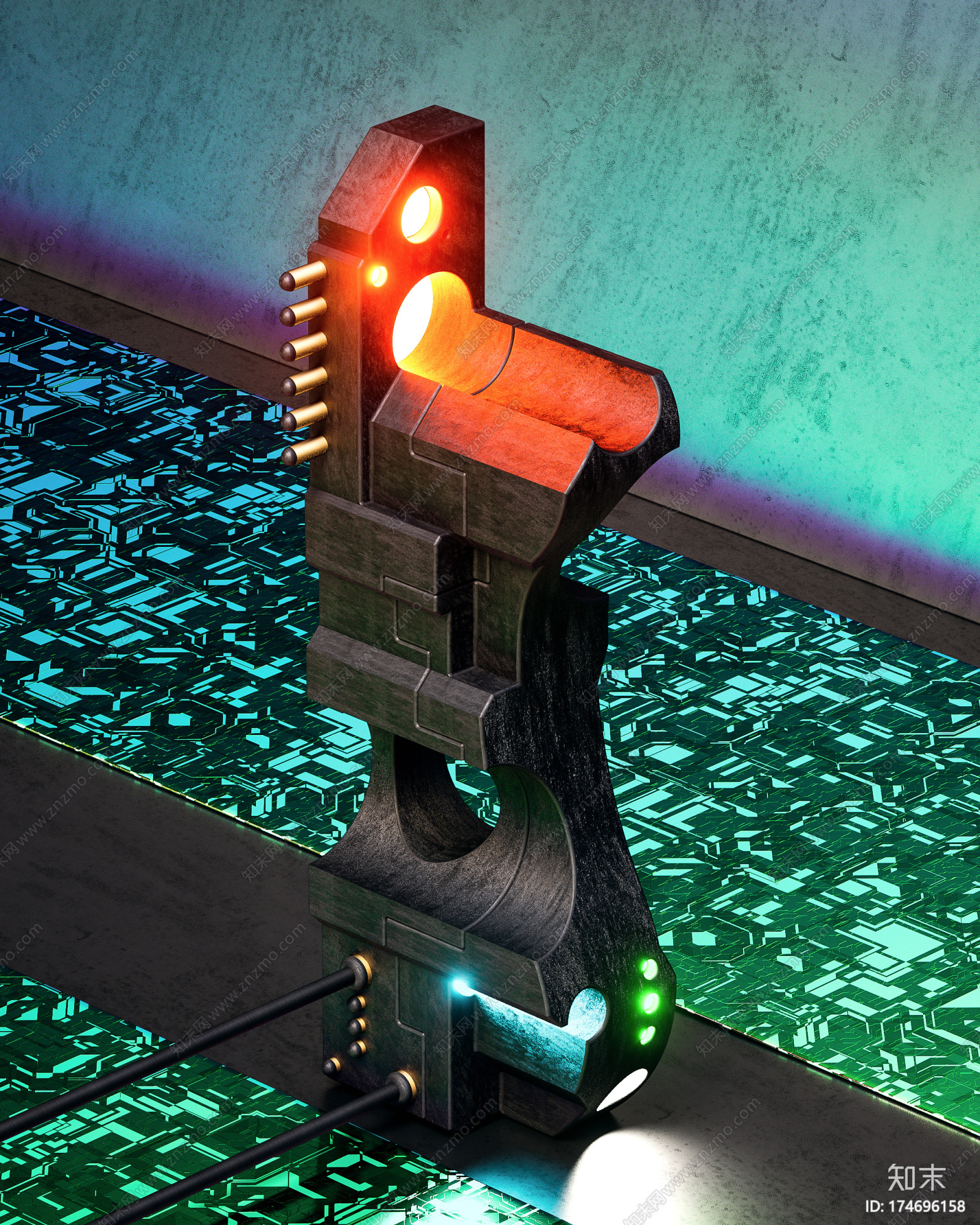 立体机械照明灯C4D动画工程文件分享CG模型下载下载【ID:174696158】