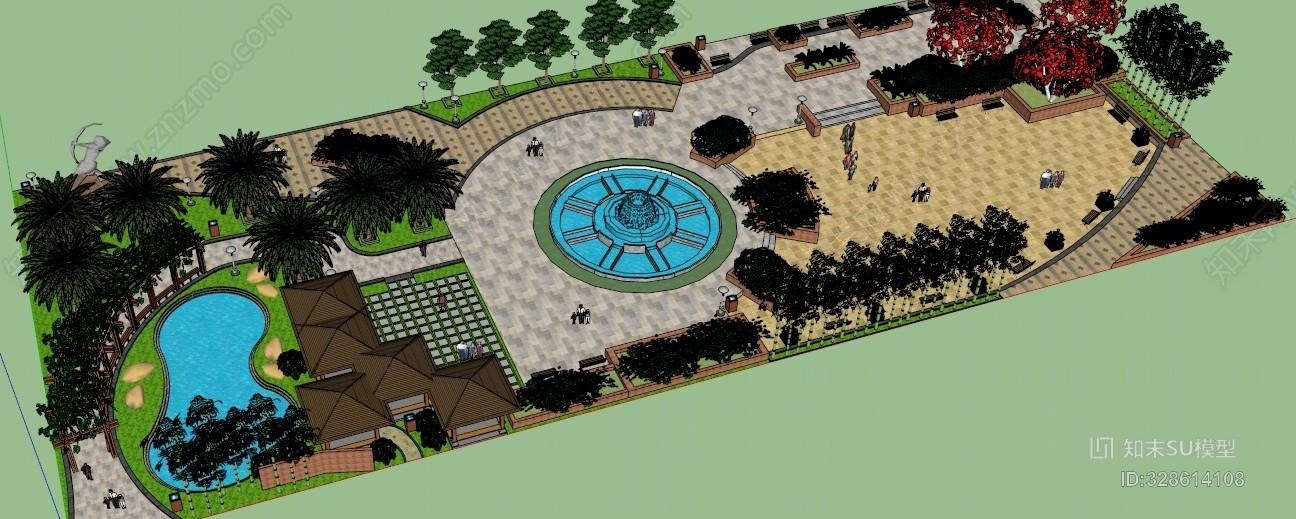 景观规划广场公园设计绿化现代艺术会所演出SU模型下载【ID:328614108】