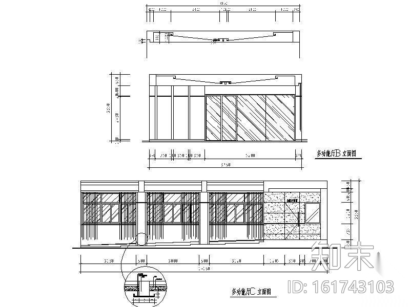 100平米多功能厅方案图cad施工图下载【ID:161743103】