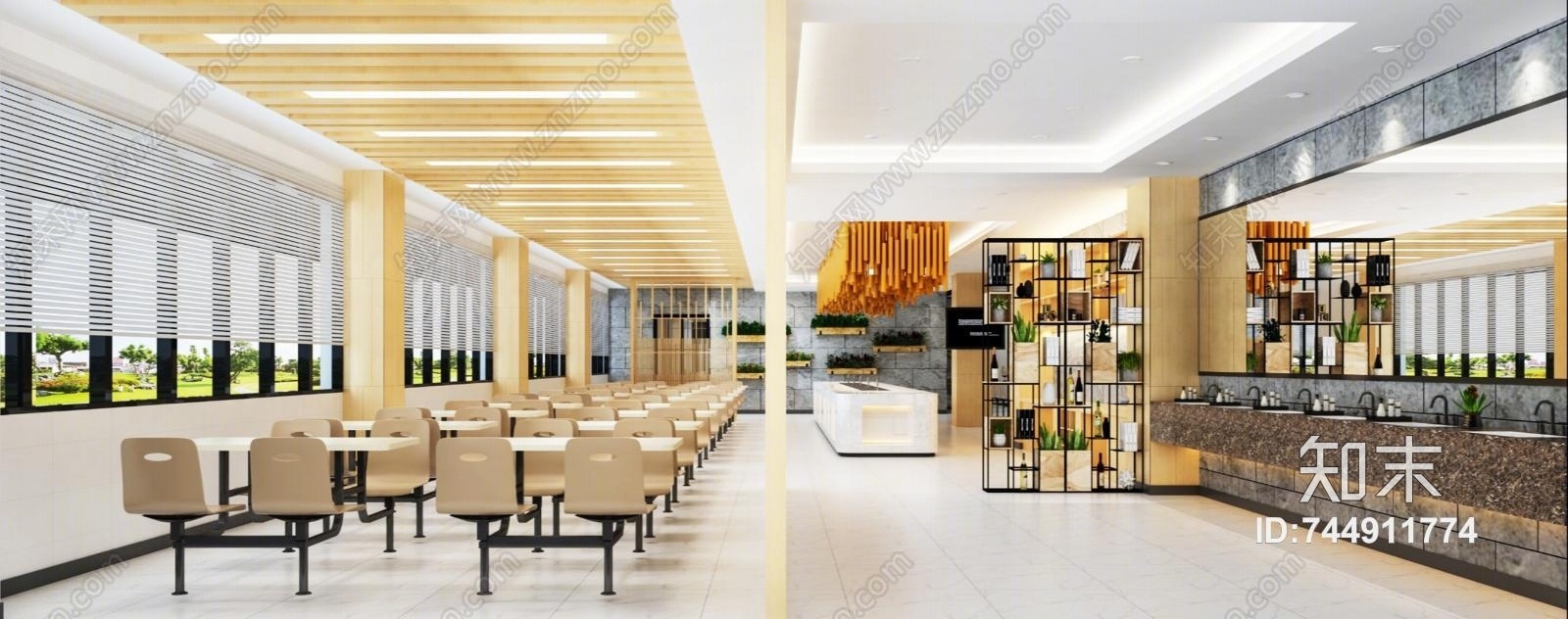 现代餐饮空间食堂3D模型下载【ID:744911774】