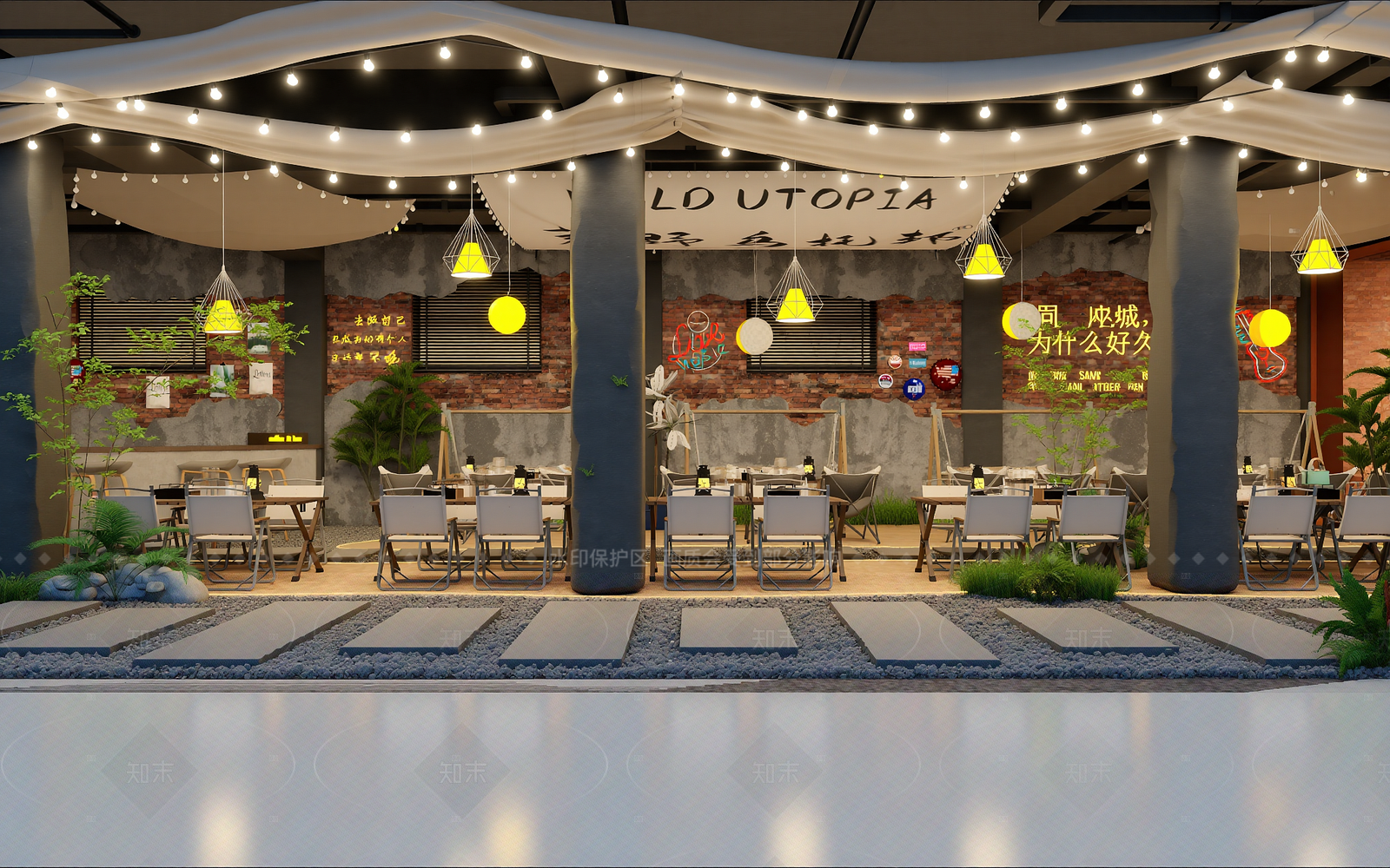 工业风咖啡厅3D模型下载【ID:1214571416】