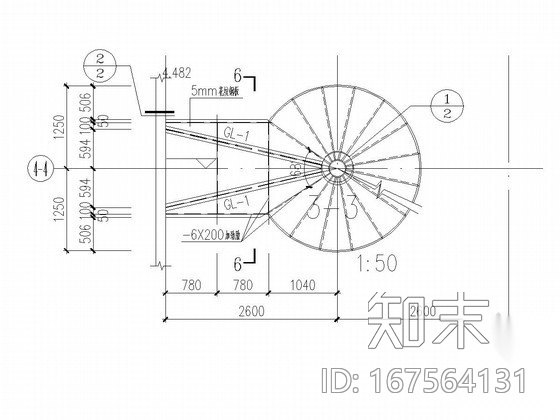 某项目钢结构螺旋楼梯详图及节点大样图施工图下载【ID:167564131】