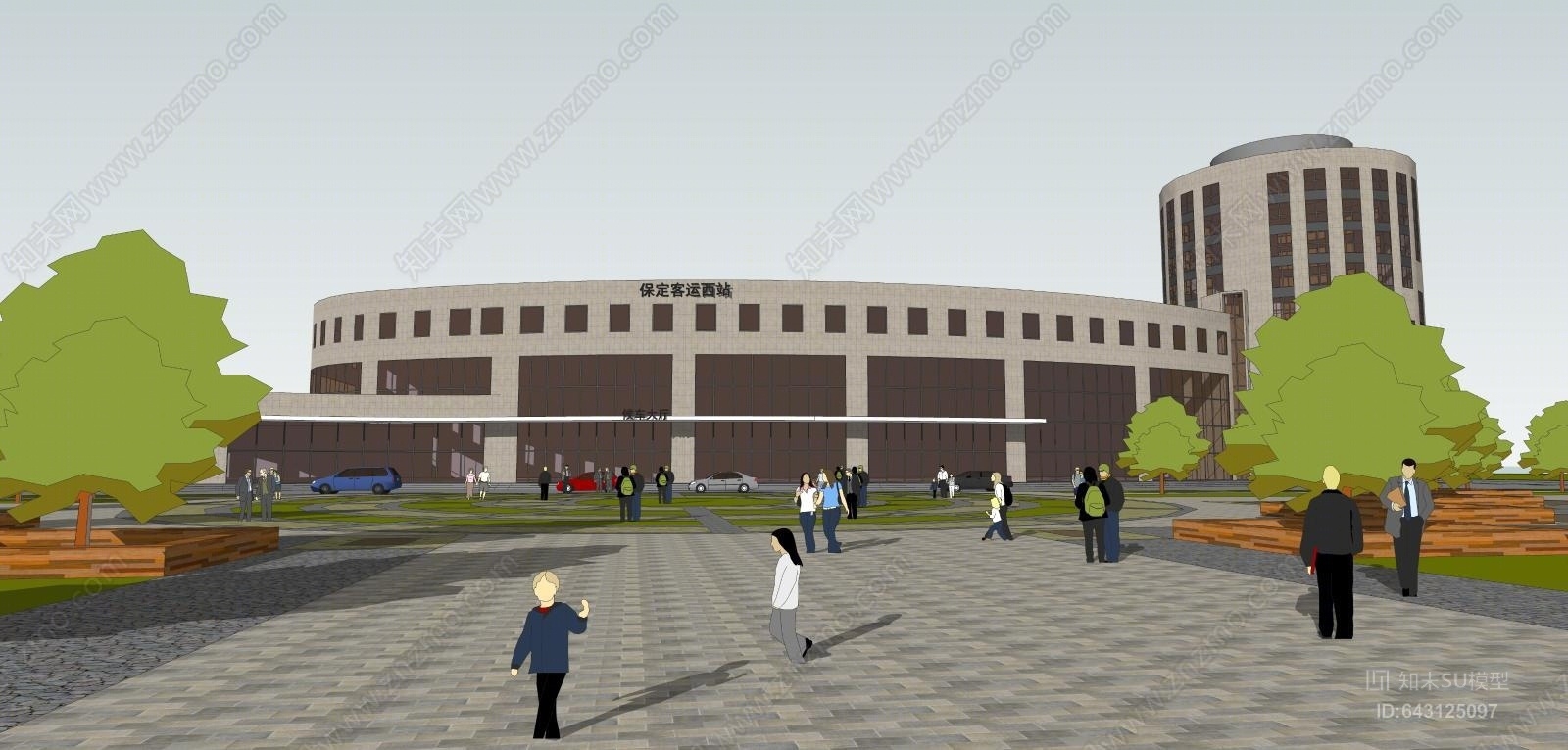 现代风格客运站建筑SU模型下载【ID:643125097】