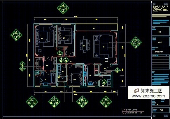 万科中心A3户型施工图cad施工图下载【ID:56912655】