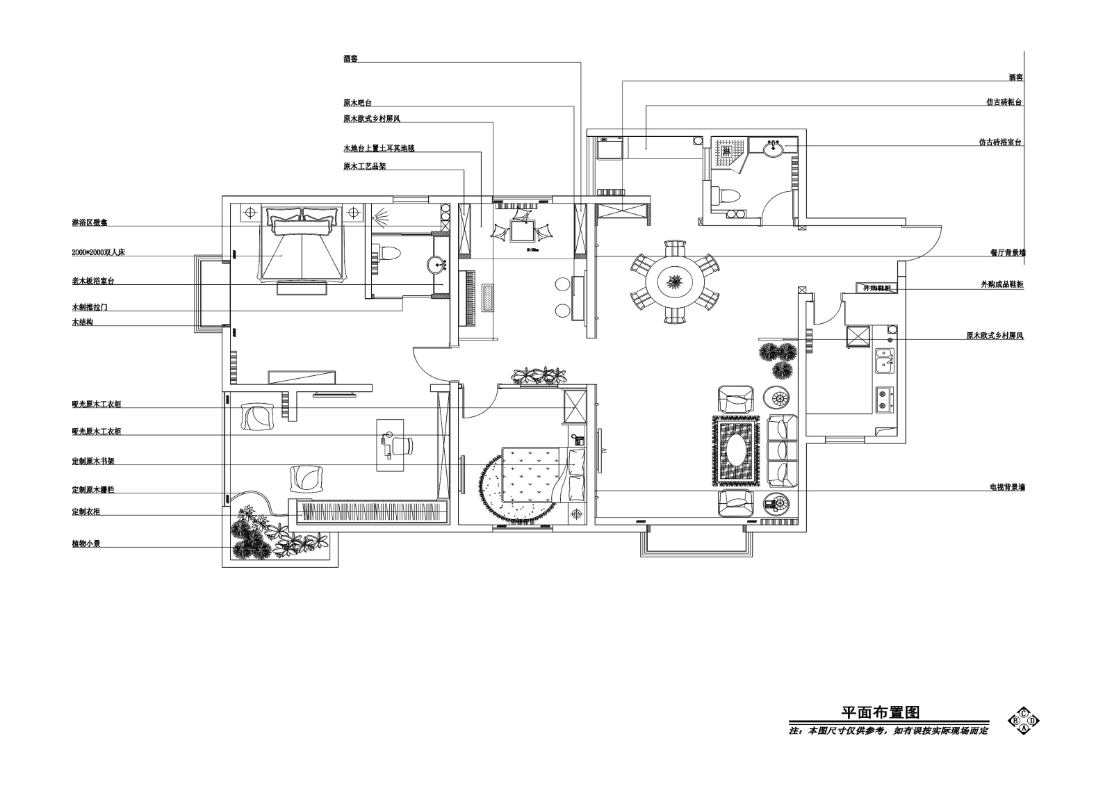 欧式风格两居室私人住宅装修施工图+效​果cad施工图下载【ID:160475110】