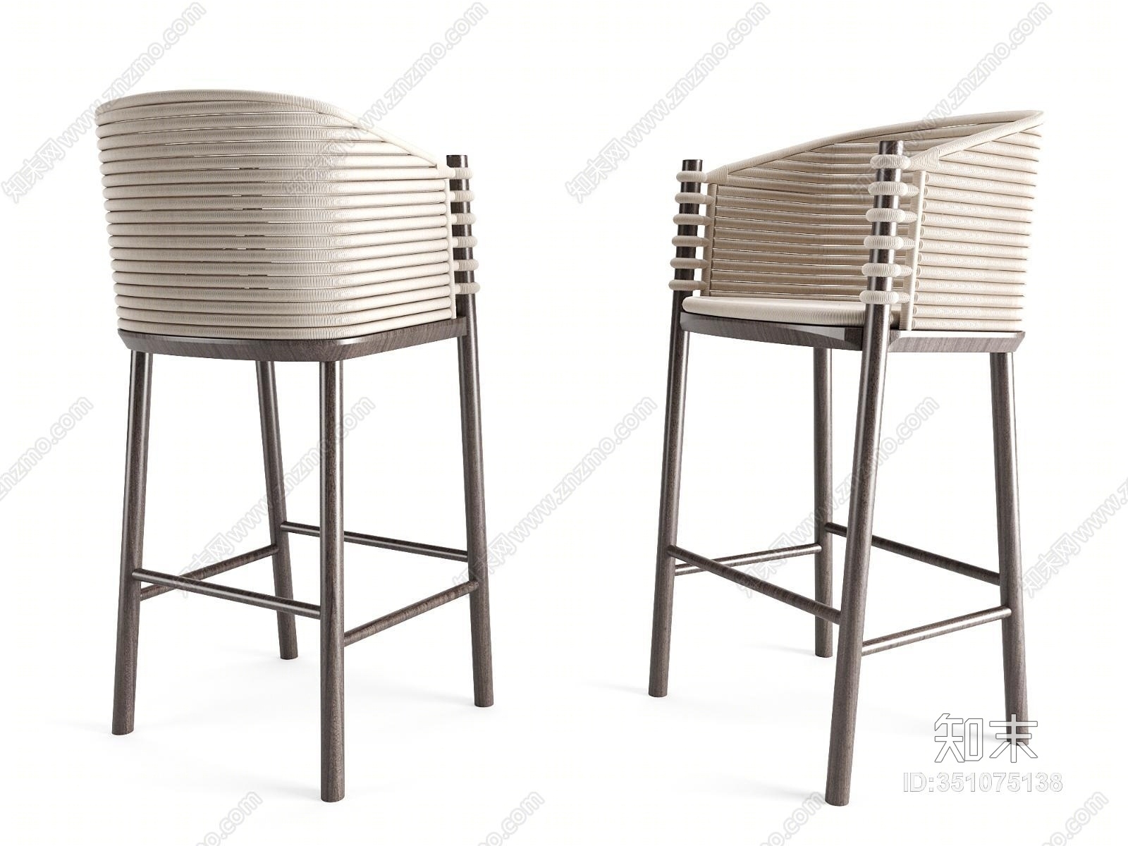 现代木质吧椅3D模型下载【ID:351075138】
