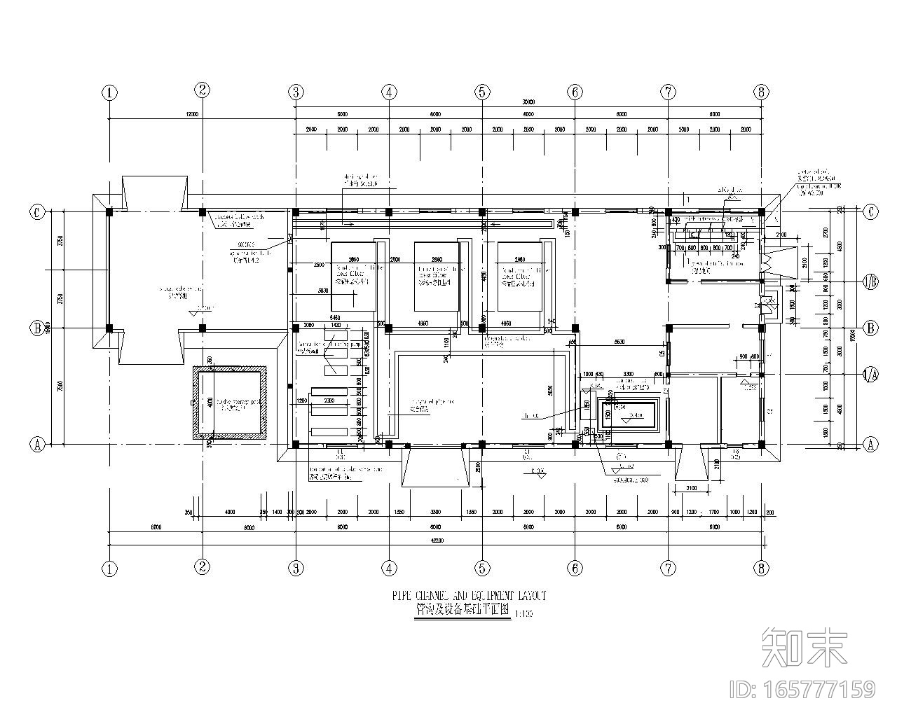 某污水厂污泥脱水机房含设备结构图（CAD）施工图下载【ID:165777159】