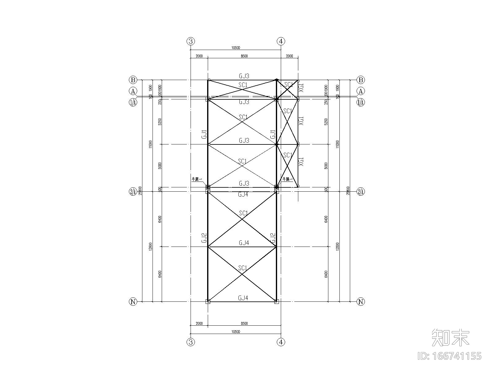 3层框架结构cad施工图下载【ID:166741155】