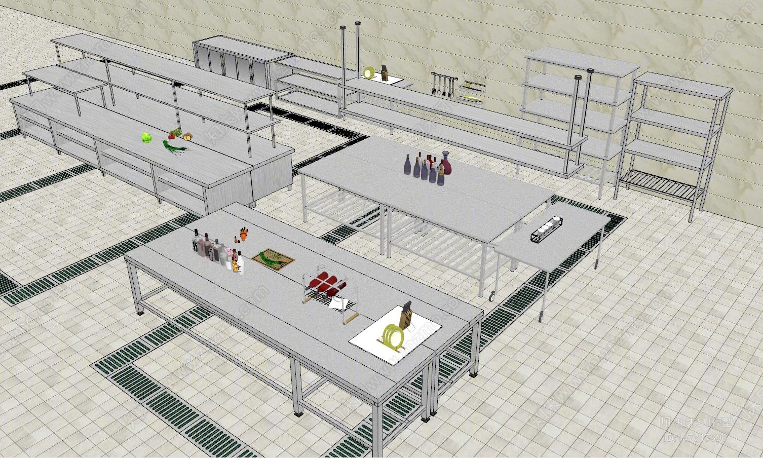 现代后厨工作台SU模型下载【ID:147817306】