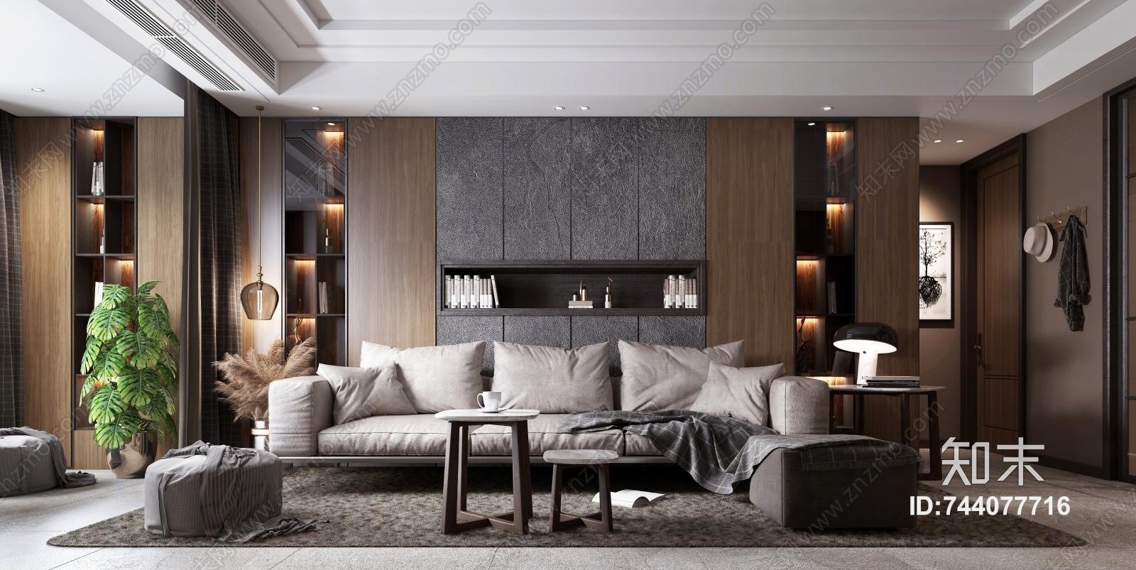 现代客厅沙发茶几电视柜3D模型下载【ID:744077716】