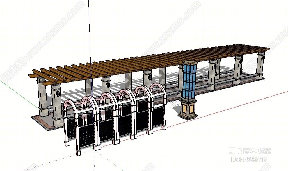 古典廊架组合SU模型下载【ID:944680619】